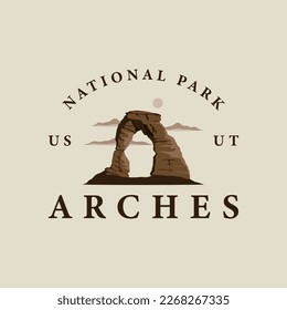 arches national park logo vintage vector illustration template icon graphic design. sign or symbol for america travel tourism business with retro typography style