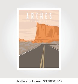 Arches National Park Poster, vector Illustration retro style.