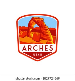 Arches National Park With A Retro Style Badge In A Classic Design