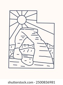 Arches National Park in Utah mono line art for t shirt patch badge sticker design