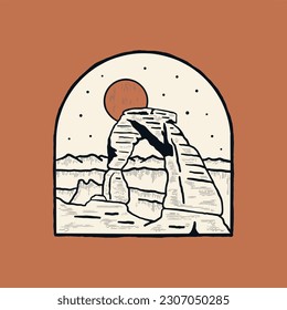 Arches National Park Vintage graphic illustration vector for t-shirt, badge, patch design