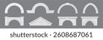 Arches set, isolated curved structures for opening and supports weight above it. Vector antique stone architecture for bridges, doorways and buildings. Ancient brick or marble structural design