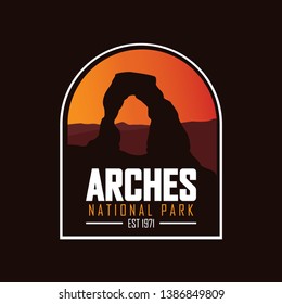 Arches, Utah USA. National Park Badge, Sticker Emblem