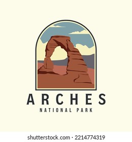 arches vintage color vector with emblem logo design icon template illustration, national park logo