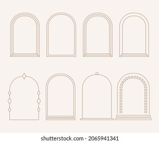 Arches and windows abstract logo set templates in trendy linear minimal style.