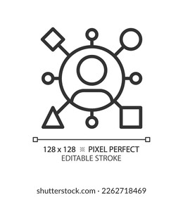 Archetype pixel perfect linear icon. Pattern of behavior. Psychoanalysis. Personality traits. Literature character. Thin line illustration. Contour symbol. Vector outline drawing. Editable stroke