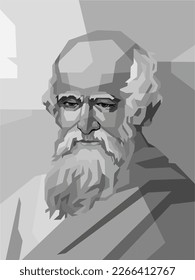 Archimedes (287-212 BC) portrait in grayscale art illustration. He was a Greek mathematician, philosopher and inventor who wrote important works on geometry, arithmetic and mechanics.