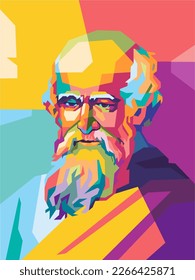 Archimedes (287-212 BC) portrait in Pop art illustration. He was a Greek mathematician, philosopher and inventor who wrote important works on geometry, arithmetic and mechanics.