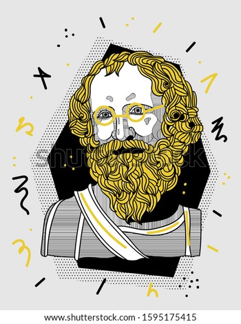 Archimedes classical sculpture. Vector illustration hand drawn. Creative geometric style.