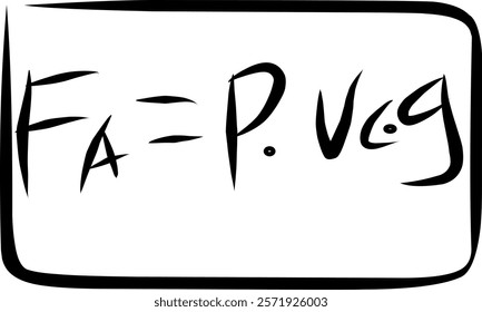 Archimedes' law physics formula in Doodle style