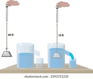 Archimedes' Principle Experiment and dynamometer - Weight decreases due to inflation force in water