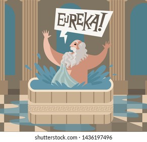 Archimedes Of Syracusa Ancient Genius Mathematician Inventor Saying Eureka In The Bath