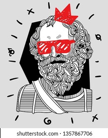 Archimedes. Vector illustration hand drawn. Crazy portrait.