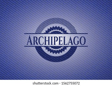 Archipelago emblem with denim high quality background. Vector Illustration. Detailed.