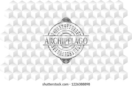 Archipelago grey badge with geometric cube white background