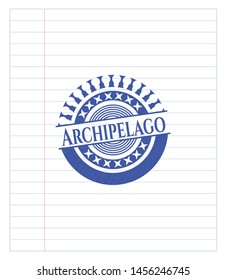 Archipelago with pen strokes. Blue ink. Vector Illustration. Detailed.