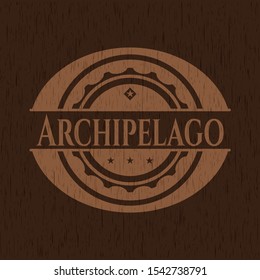 Archipelago realistic wooden emblem. Vector Illustration.