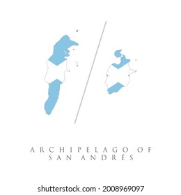 Archipelago of San Andres flag map vector. The flag of the country in the form of borders. Stock vector illustration isolated on white background.