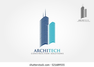 Architech Construction Solutions Vector Logo Template.  Architect Construction Idea. Logo of a stylized and abstract buildings.
