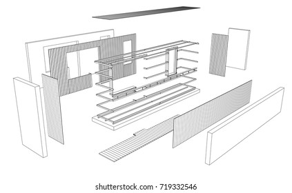 Architect 3d drawing of balcony. Construction industry. Vector rendering of 3d