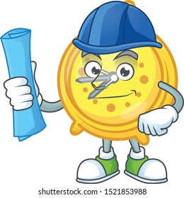 Architect alarm clock cartoon character with mascot