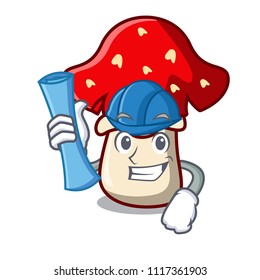 Architect amanita mushroom character cartoon