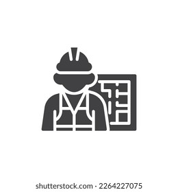 Architect avatar vector icon. Man and blueprint filled flat sign for mobile concept and web design. Construction worker glyph icon. Symbol, logo illustration. Vector graphics