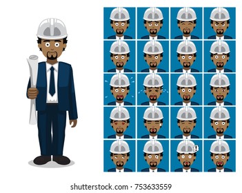 Architect Black Cartoon Emotion faces Vector Illustration