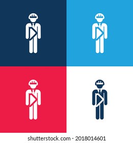 Architect blue and red four color minimal icon set