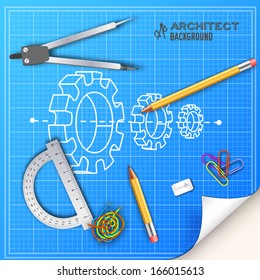 Architect Blueprint Drawing Engineering Tools Vector Instruments