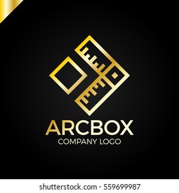 Architect Box, Ruler And Arrow, Vector Logo Template