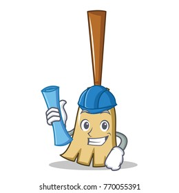 Architect broom character cartoon style