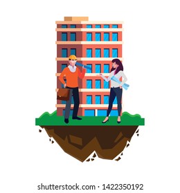 architect builder with female engineer and building