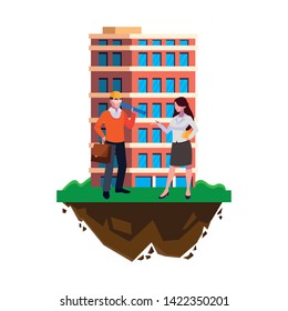 architect builder with female engineer and building
