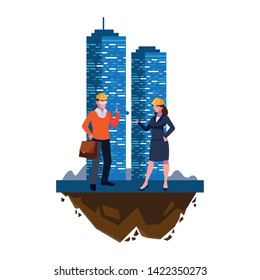 architect builder with female engineer and building