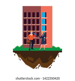 architect builder with female engineer and building