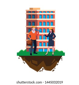 architect builder with female engineer and building