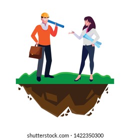 architect builder with female engineer on the lawn