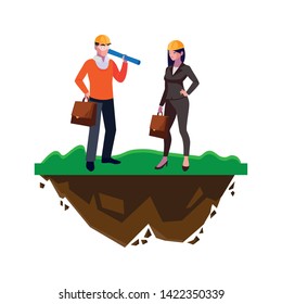 architect builder with female engineer on the lawn
