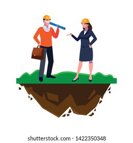 architect builder with female engineer on the lawn