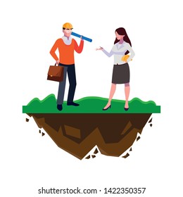 architect builder with female engineer on the lawn