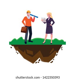 architect builder with female engineer on the lawn