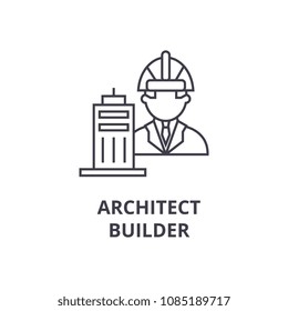 architect builder vector line icon, sign, illustration on background, editable strokes