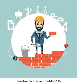architect building a house brick by brick illustration