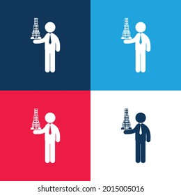 Architect With Building Project blue and red four color minimal icon set