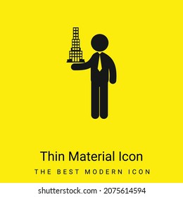 Arquitecto con proyecto de construcción icono de material amarillo brillante mínimo