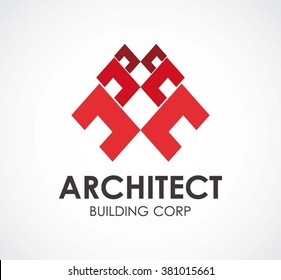 Architect building of ribbon square abstract vector and logo design or template construction line business icon of company identity symbol concept