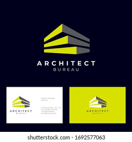 Architect Bureau Logo. Brick Modules And Letters. Build And Construction Emblem. Vector Emblem. Business Card.