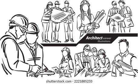 profesión de arquitecto trabajo diseño de doodle dibujo ilustración vectorial