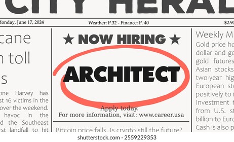 Architect career. Recruitment offer - job ad. Newspaper classified ad career opportunity.